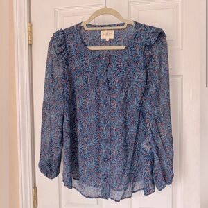 Sezane Blue and Red Floral Blouse